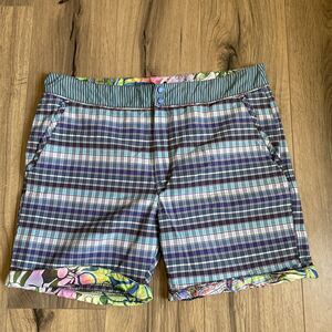 Robert Graham Lined Swim Trunks Size 38 Blue Check Multicolor Flip Cuff Shorts